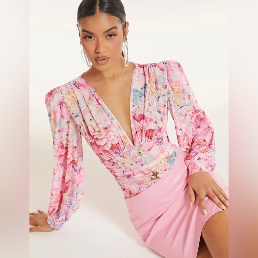 PINK FLORAL BODYSUIT